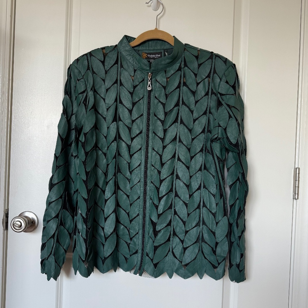 Dakota West Italian Leather Leaf Jacket Size XXL - Green